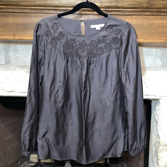 Boden Dark Gray long sleeve silk blend blouse - Picture 1 of 10